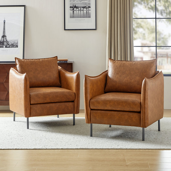 Trent Austin Design® Eamor 30" Wide Faux Leather Armchair with Unique ...